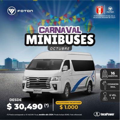 Ofertas de Carros, Motos y Repuestos en El Porvenir | Carnaval minibueses de Fotón | 26/10/2023 - 31/10/2024