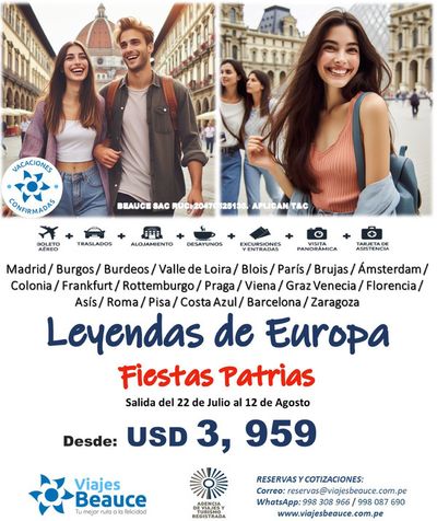 Ofertas de Viajes y ocio en Lurín | Legendas de Europa. de Viajes Beauce | 22/7/2024 - 12/8/2024