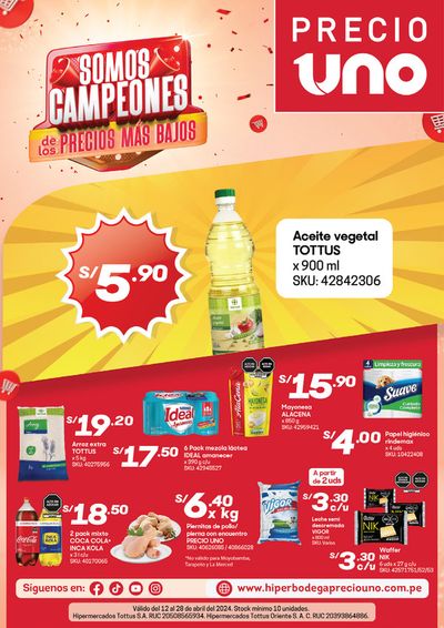 Ofertas de Supermercados en Tarapoto | Promociones  de Hiperbodega Precio Uno | 12/4/2024 - 28/4/2024