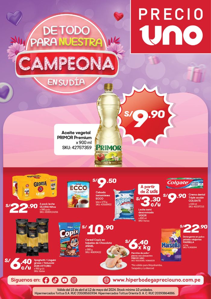 Catálogo Hiperbodega Precio Uno en Sullana | De todo Para Nuestra Campeona!! | 22/4/2024 - 12/5/2024