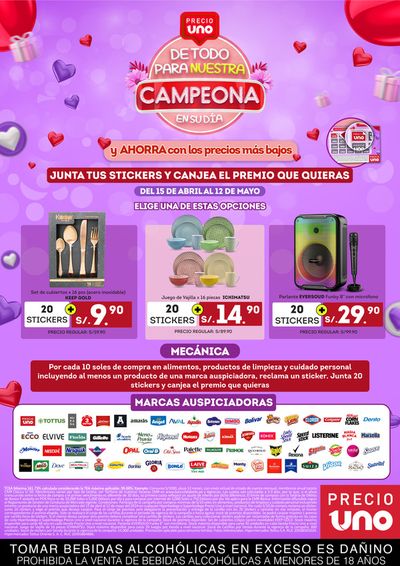 Ofertas de Supermercados en Ica | De todo Para Nuestra Campeona!! de Hiperbodega Precio Uno | 22/4/2024 - 12/5/2024