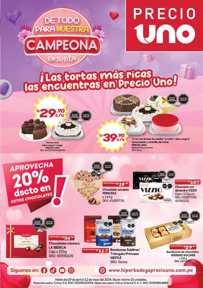Ofertas de Supermercados en Lurín | Las tortas más ricas las encuentras en Precio Uno! de Hiperbodega Precio Uno | 7/5/2024 - 12/5/2024
