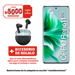 Oferta de Reno 11 256GB 5G Gris + Oppo Encobuds + Portabilidad + Postpago + Plan Max Ilimitado 69.90 P por S/ 1809 en Claro