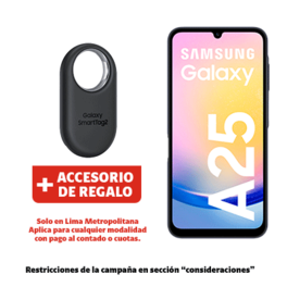 Oferta de Galaxy A25 5G 256GB Black + SmartTag2 + Portabilidad + Postpago + Plan Max Ilimitado 69.90 P por S/ 909 en Claro