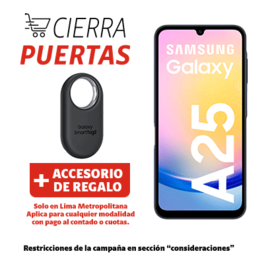 Oferta de Galaxy A25 5G 256GB Black + SmartTag2 + Portabilidad + Postpago + Plan Max Ilimitado 69.90 P por S/ 919 en Claro