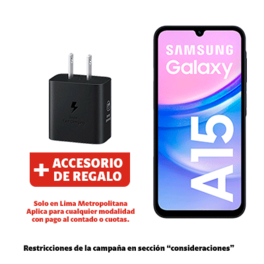 Oferta de Galaxy A15 256GB Black + Adaptador + Portabilidad + Postpago + Plan Max Ilimitado 69.90 P por S/ 609 en Claro