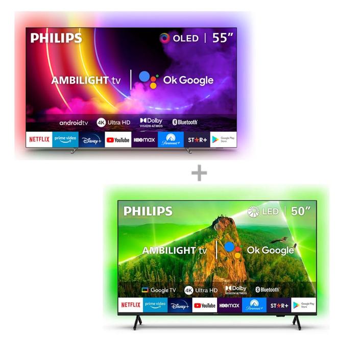 Oferta de Televisor LED Philips Televisor OLED Philips Ambilight 55” UHD 4K 55OLED707 Android Smart TV +Televisor LED Philips 50” UHD 4K 50PUD7908 Ambilight TV por S/ 3999 en Hiraoka