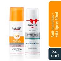 Oferta de Pack Protector Solar Facial Eucerin Pigment Control + Producto Promocional Mist Spray Hyaluron Eucerin por S/ 87,7 en InkaFarma