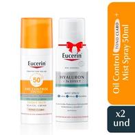 Oferta de Pack Protector Solar Facial Eucerin Oil Control Tono Claro + Producto Promocional Mist Spray Hyaluron Eucerin por S/ 112,6 en InkaFarma