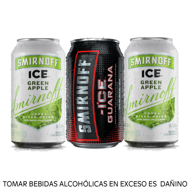 Oferta de Pack 03 Smirnoff Ice Lata 350 ml (2 green Apple/1 Guaraná) por S/ 22,8 en Tambo