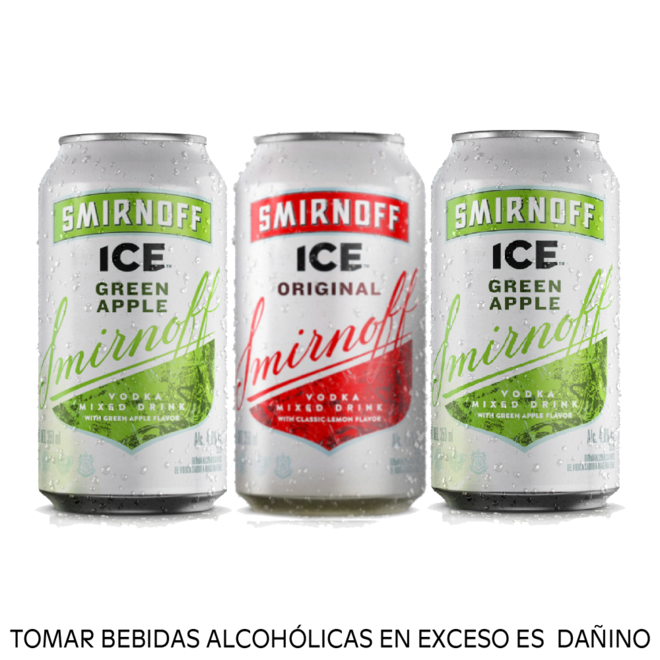 Oferta de Pack 03 Smirnoff Ice Lata 350 ml (2 green Apple/1 Red) por S/ 22,8 en Tambo