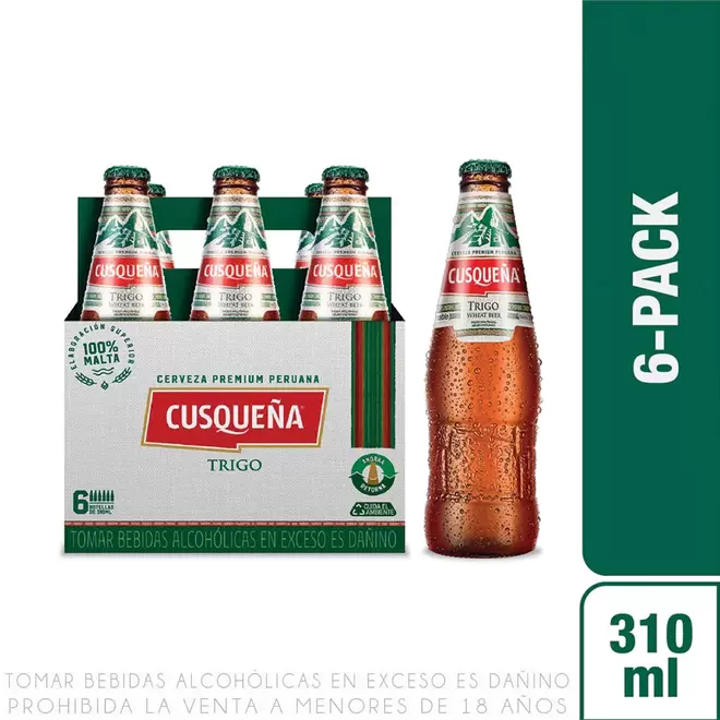 Oferta de Cerveza Cusqueña Trigo Six Pack Botella 310 ml por S/ 26,9 en Tambo