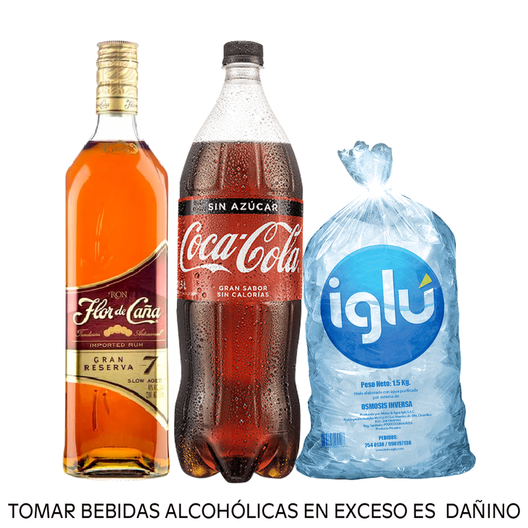 Oferta de Pack Flor de Caña Oro 7 años 750 ml + Coca Cola Zero 1.5 L + Hielo 1.5 Kl por S/ 94,8 en Tambo
