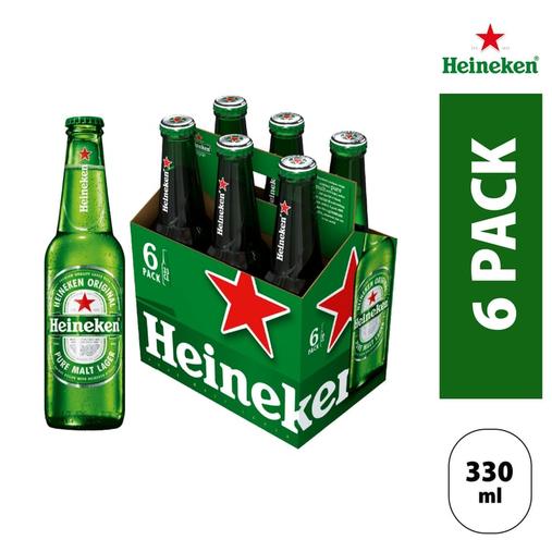 Oferta de Cerveza Heineken en Botella Pack 6 Unidades 330 mL por S/ 32,4 en Tottus