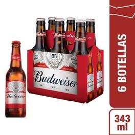 Oferta de Cerveza Budweiser Pack 6 Unidades 343 mL por S/ 23,6 en Tottus